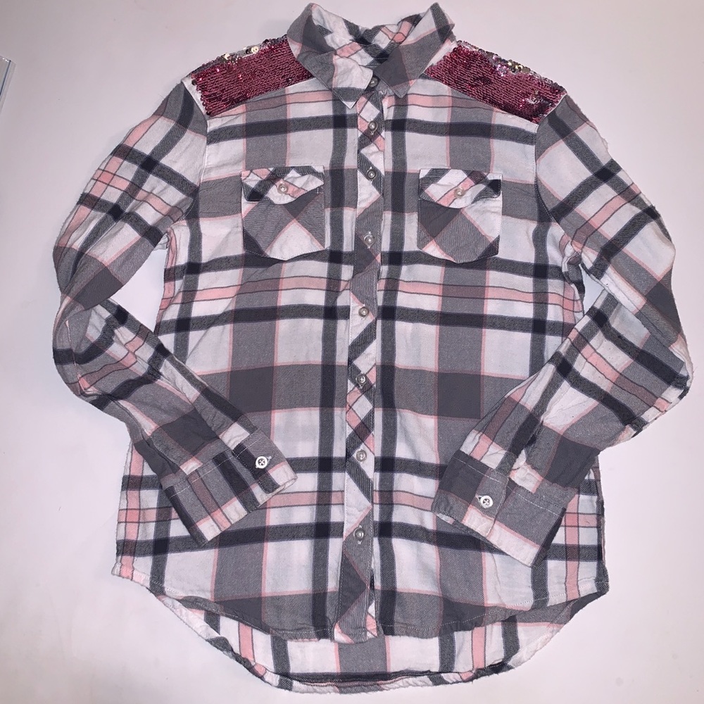 Justice Flannel Button Down Shirt‎ Size: 12